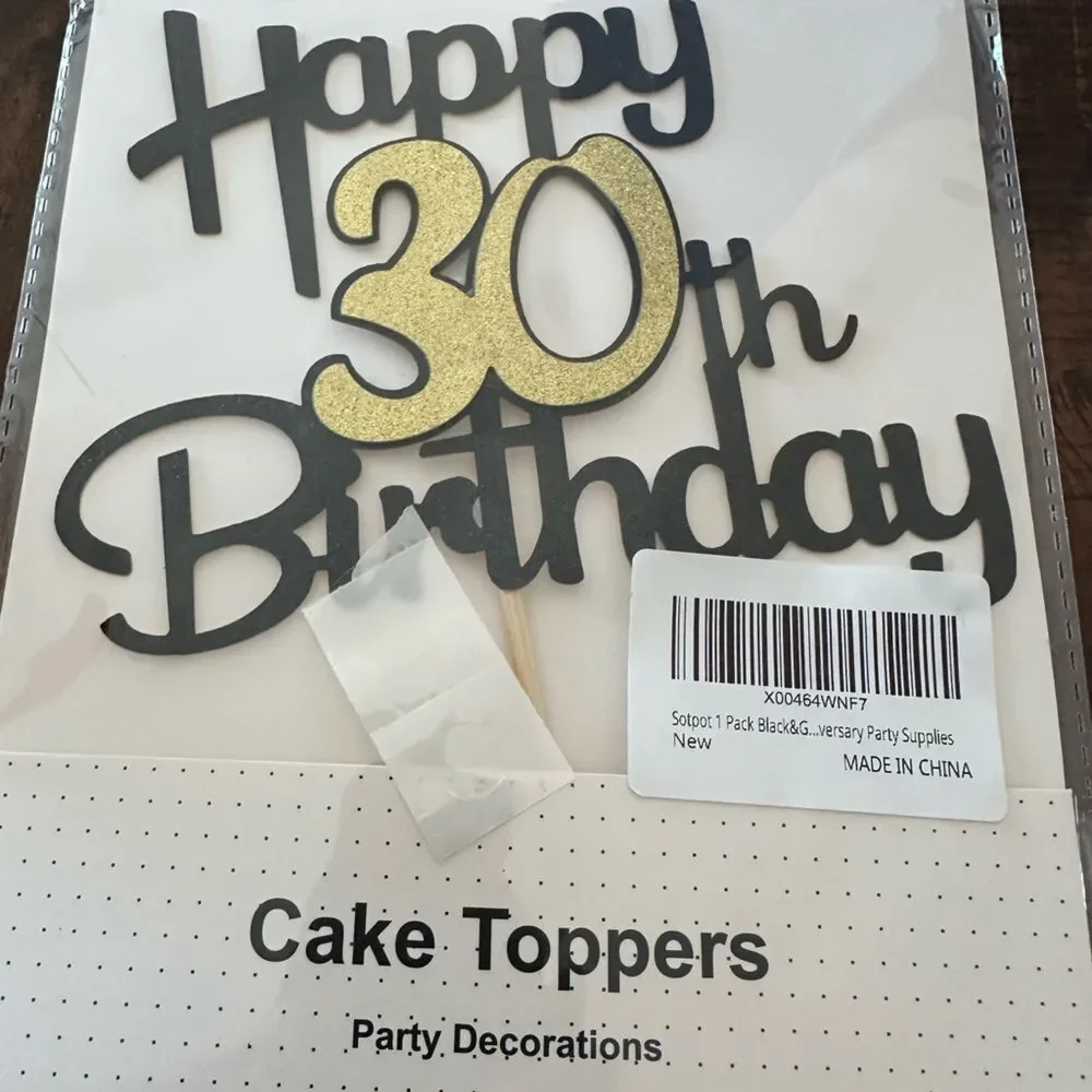 Gold and Black 30th Birthday Cake Toppers